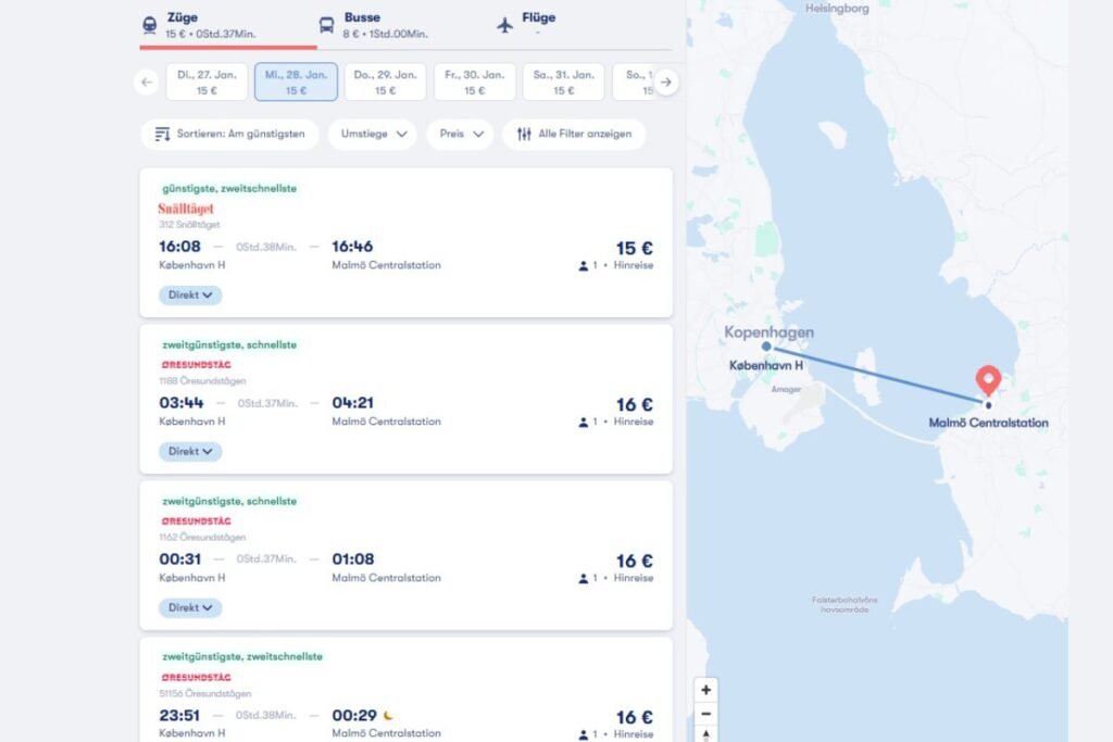 Buchen Sie eine Zugreise von Kopenhagen nach Malmö.
